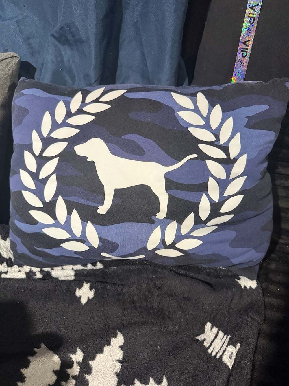 Victoria's Secret PINK Blue Camo Logo Throw Pillow